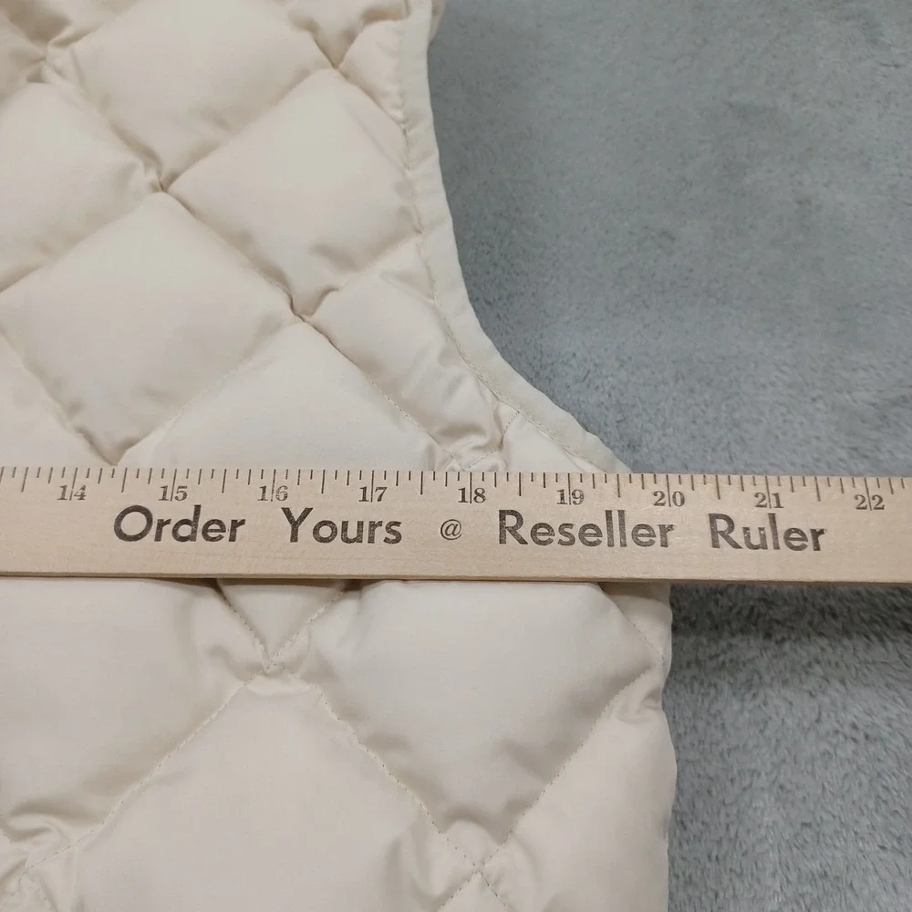 J Crew Vest Womens Large Beige Quilted Pockets Full Zip Casual Preppy